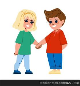 kid couple friendship vector. child family, love happy, boy nature, fun summer, together holiday kid couple friendship character. people flat cartoon illustration. kid couple friendship vector