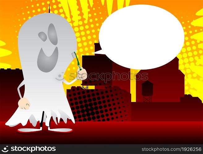 Kid dressed for Halloween holding toothbrush. Vector cartoon character illustration of kids ready to Trick or Treat.