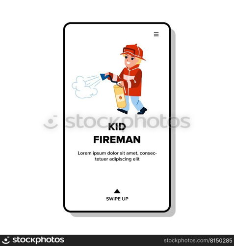 kid fireman vector. child firefighter, little boy costume helmet kid fireman character. people flat cartoon illustration. kid fireman vector