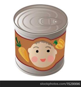Kid food tin can icon. Cartoon of kid food tin can vector icon for web design isolated on white background. Kid food tin can icon, cartoon style