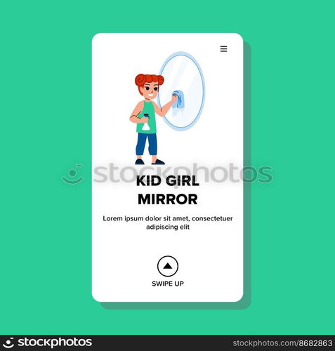 kid girl mirror vector. child female, young beauty, reflection beautiful, little looking, home happy kid girl mirror web flat cartoon illustration. kid girl mirror vector