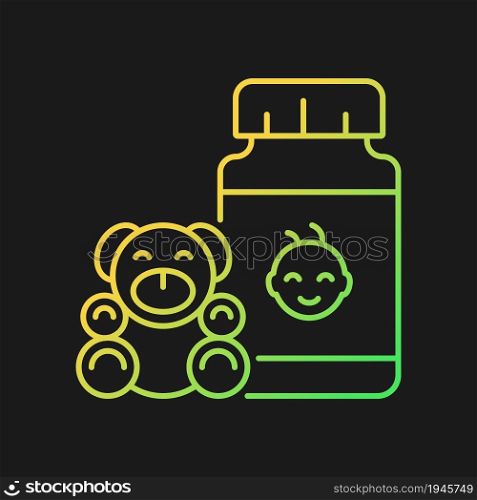 Kid growth supplements gradient vector icon for dark theme. Child development medication. Vitamin for healthy nutrition. Thin line color symbol. Modern style pictogram. Vector isolated outline drawing. Kid growth supplements gradient vector icon for dark theme