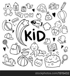 Kid hand drawn doodles object background