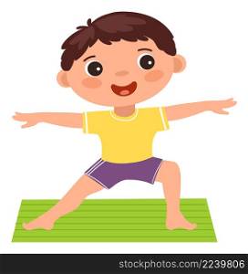 Kid morning workout. Healthy happy boy exercise isolated on white background. Kid morning workout. Healthy happy boy exercise