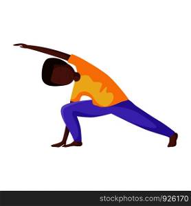 Kid or african american teenager boy in yoga pose, doing yoga asana, sport exercises and meditation. Male character in flat style, vector illustration on white background.. Yoga Different People