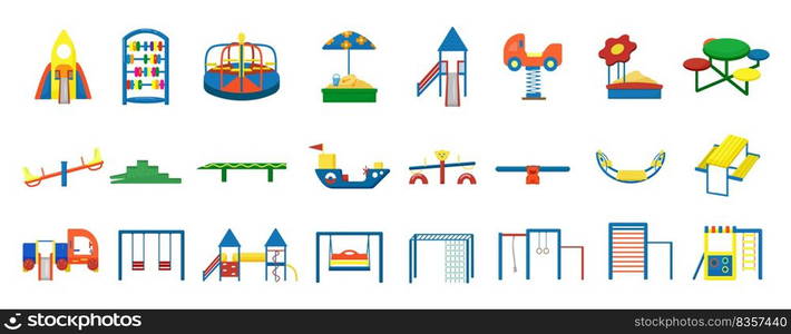 Kid playground icons set cartoon vector. Sport outside. Indoor school. Kid playground icons set cartoon vector. Sport outside