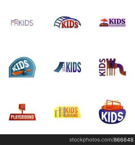 Kid playground logo set. Cartoon set of 9 kid playground vector logo for web design isolated on white background. Kid playground logo set, cartoon style