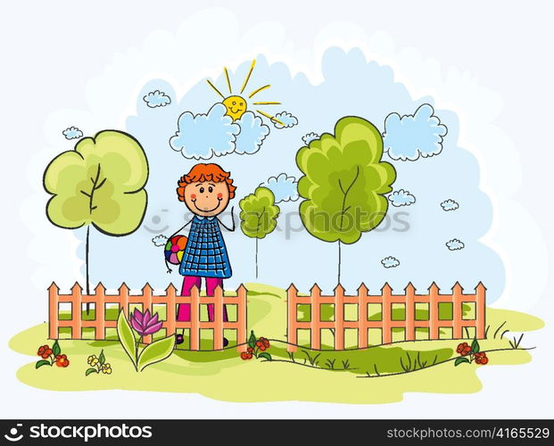 kid playing in the park vector illustration