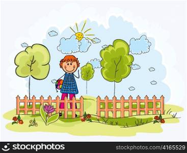 kid playing in the park vector illustration
