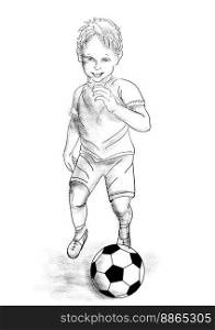 kid playing soccer. young boy and ball on white background
