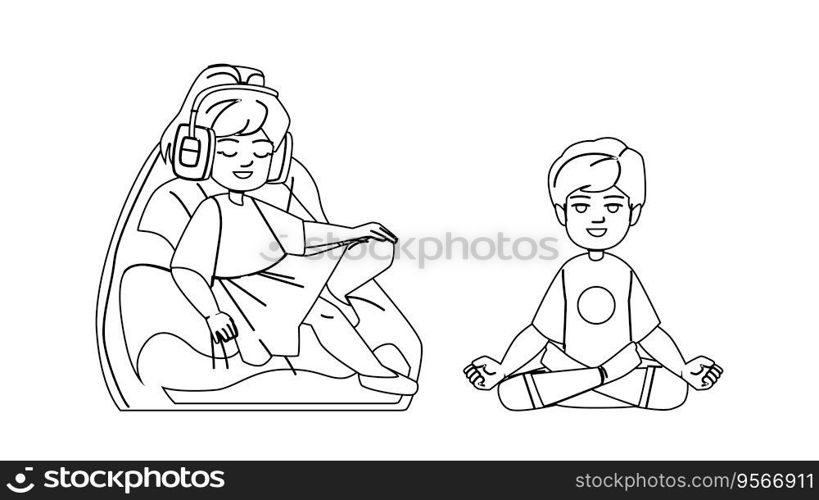 kid relaxing vector. happy girl, children summer, school child, relax vacation, day park kid relaxing character. people black line illustration. kid relaxing vector