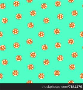 Kid&rsquo;s seamless pattern. Orange slice. Exotic citrus fruit fashion print. Design elements for baby textile or clothes. Hand drawn doodle repeating delicacies. Cute tropical wallpaper for children