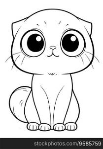 Kid's Coloring Page with Scottish Fold in Cartoon Style