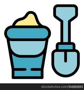 Kid sand bucket icon outline vector. Toy shovel. Box beach color flat. Kid sand bucket icon vector flat