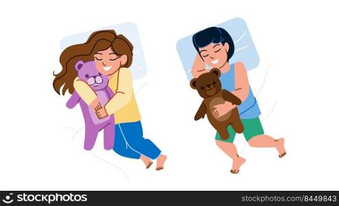 kid sleep vector. child bed night, boy girl, little dream, pillow bedroom kid sleep character. people flat cartoon illustration. kid sleep vector