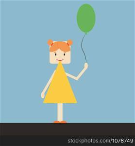Kid with balloon, illustration, vector on white background.