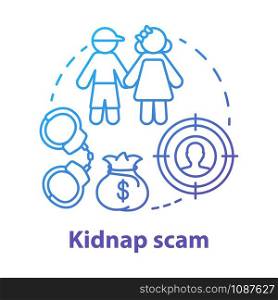 Kidnap scam concept icon. Children abduction. Demanding ransom. Money fraud. Criminal business. Searching for kidnapper idea thin line illustration. Vector isolated outline drawing