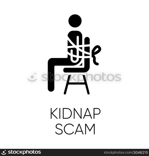 Kidnap scam glyph icon. Virtual kidnapping. Ransom money request. Blackmailing. Telephone extortion. Family emergency scam. Silhouette symbol. Negative space. Vector isolated illustration