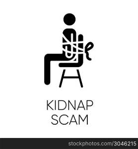 Kidnap scam glyph icon. Virtual kidnapping. Ransom money request. Blackmailing. Telephone extortion. Family emergency scam. Silhouette symbol. Negative space. Vector isolated illustration