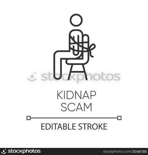 Kidnap scam linear icon. Virtual kidnapping. Ransom money request. Blackmailing. Family emergency scam. Thin line illustration. Contour symbol. Vector isolated outline drawing. Editable stroke