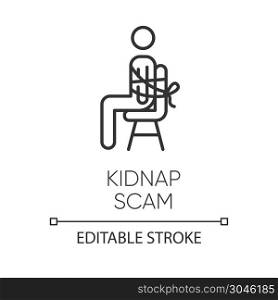 Kidnap scam linear icon. Virtual kidnapping. Ransom money request. Blackmailing. Family emergency scam. Thin line illustration. Contour symbol. Vector isolated outline drawing. Editable stroke