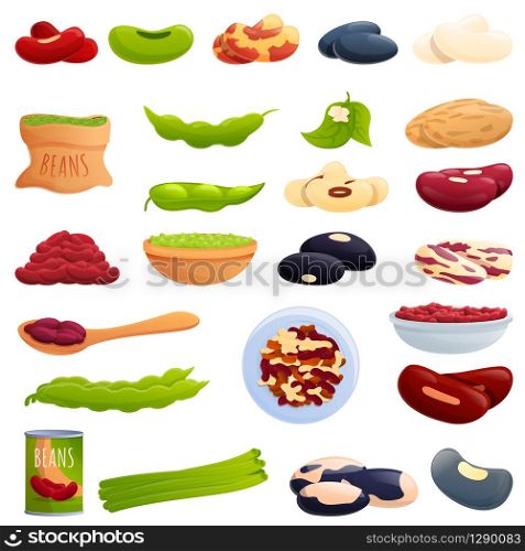 Kidney bean icons set. Cartoon set of kidney bean vector icons for web design. Kidney bean icons set, cartoon style