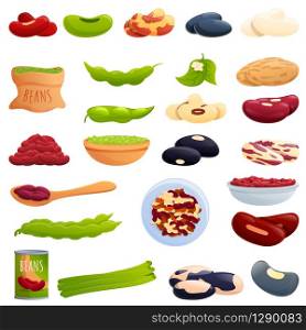 Kidney bean icons set. Cartoon set of kidney bean vector icons for web design. Kidney bean icons set, cartoon style
