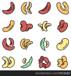 Kidney bean icons set. Outline set of kidney bean vector icons thin line color flat on white. Kidney bean icons set vector flat