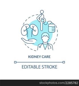 Kidney care turquoise concept icon. Disease relief. Service of medical center abstract idea thin line illustration. Isolated outline drawing. Editable stroke. Arial, Myriad Pro-Bold fonts used. Kidney care turquoise concept icon