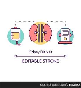 Kidney dialysis concept icon. Haemodialysis. Medical treatment. Artificial kidney machine. Filtering blood. Bioengineering idea thin line illustration. Vector isolated outline drawing. Editable stroke