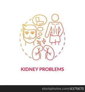 Kidney problems red gradient concept icon. Blood filtration organs disorder. Renal illness abstract idea thin line illustration. Isolated outline drawing. Roboto-Medium, Myriad Pro-Bold fonts used. Kidney problems red gradient concept icon