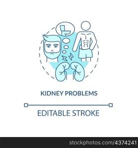 Kidney problems turquoise concept icon. Renal organs acute disorder abstract idea thin line illustration. Isolated outline drawing. Editable stroke. Roboto-Medium, Myriad Pro-Bold fonts used. Kidney problems turquoise concept icon