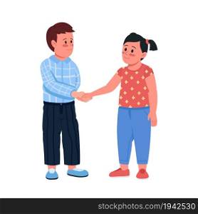 Kids bonding semi flat color vector characters. Posings figures. Full body people on white. Relationships isolated modern cartoon style illustration for graphic design and animation. Kids bonding semi flat color vector characters