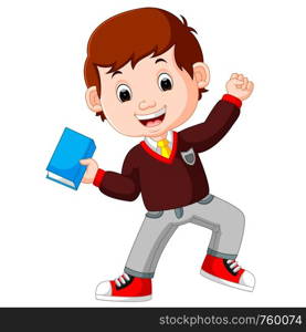 kids boy carrying book cartoon