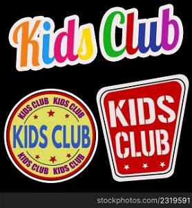 Kids club sticker set on black background, vector illustration