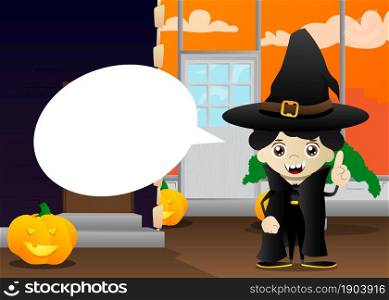 Kids dressed for Halloween making a point. Vector cartoon character illustration of kids ready to Trick or Treat.