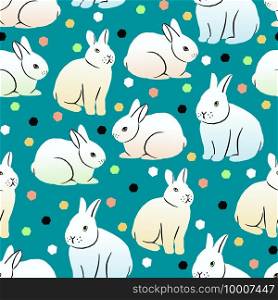 Kids fashion design for textile, wallpaper, wrapping, web backgrounds and other pattern fills. Vector seamless pattern with easter bunnies in geometric style