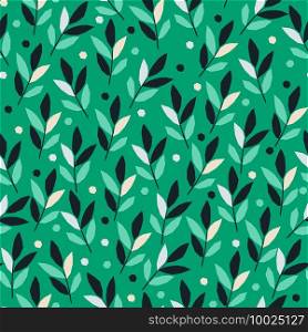 Kids fashion design for textile, wallpaper, wrapping, web backgrounds and other pattern fills. Vector seamless pattern in geometric style with twigs leaves