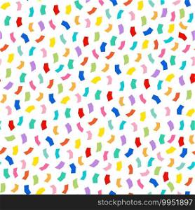 Kids fashion design for textile, wallpaper, wrapping, web backgrounds and other pattern fills. Vector seamless pattern with colorful festive confetti on black background