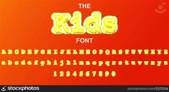 Kids font and alphabet with numbers. Vector typography letter design.