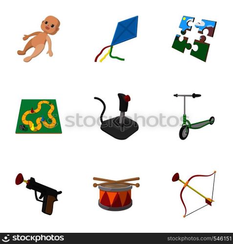 Kids fun icons set. Cartoon illustration of 9 kids fun vector icons for web. Kids fun icons set, cartoon style