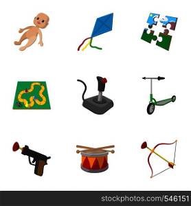 Kids fun icons set. Cartoon illustration of 9 kids fun vector icons for web. Kids fun icons set, cartoon style