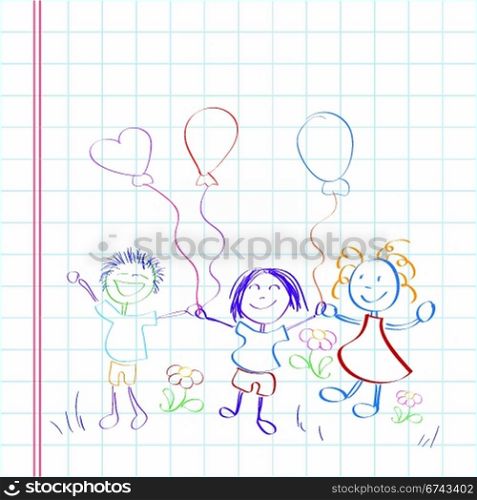 Kids hand drawn on paper