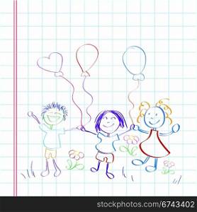 Kids hand drawn on paper