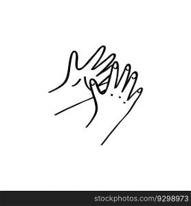 Kids hands reaching out to each other.concept. Outline illustration in hand drawn style.. Kids hands reaching out to each other. Outline llustration in hand drawn style