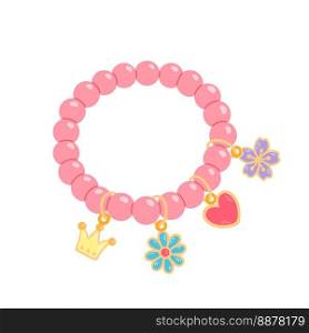 Kids jewelry. Cartoon drawing of bracelet from colorful beads for children isolated on white. Fashion, jewelry concept