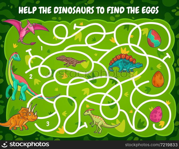 Kids labyrinth maze help dinosaur find the egg. Cartoon vector game ...