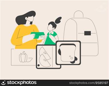 Kids lunch box abstract concept vector illustration. Lunch box idea, balanced kids nutrition, healthy snack, school supply, parent care, leak proof insulated bag, thermos abstract metaphor.. Kids lunch box abstract concept vector illustration.