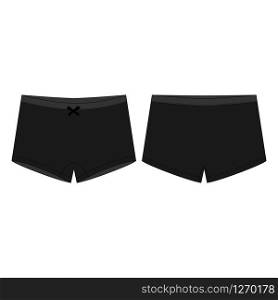 Kids mini short knickers underwear isolated on white background. Lady underpants. Female black knickers. Women panties. Fashion vector illustration. Kids mini short knickers underwear isolated on white background.
