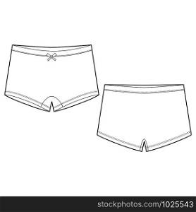 Kids mini short knickers underwear. Lady underpants. Female white knickers. Women panties isolated on white background. Vector illustration. Kids mini short knickers underwear. Lady underpants. Female white knickers.